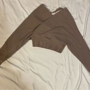 Windsor Tan Off-Shoulder Ribbed Sweater